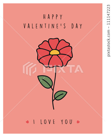 minimalistic valentines day greeting card with flower vector illustration minimalistic valentines day greeting card with flower vector illustration 111147223