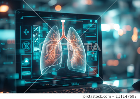 AI-generated content. Digital Display of Human Lungs Health Analysis 111147692
