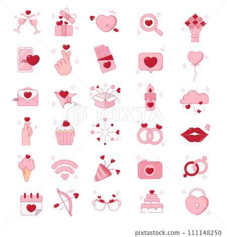 Valentine icon set. Happy valentine day related icon in white background. vector illustration Valentine icon set. Happy valentine day related icon in white background. vector illustration 111148250