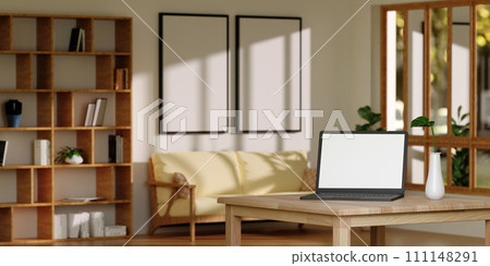 Blank vertical poster frame mock up in living room interior, modern living room interior background, beige sofa. 3d rendering illustration Blank vertical poster frame mock up in living room interior, modern living room interior background, beige sofa. 3d rendering illustration 111148291