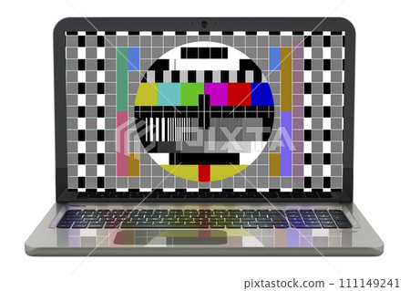 Laptop with test card on the screen, problem with connection, concept. 3D rendering Laptop with test card on the screen, problem with connection, concept. 3D rendering 111149241