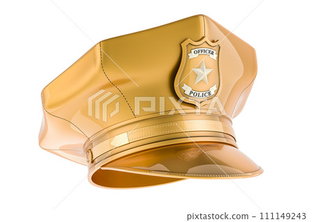 Golden Police Hat, 3D rendering Golden Police Hat, 3D rendering 111149243