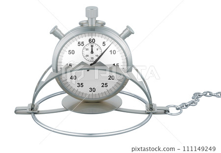 Stopwatch inside bear trap, 3D rendering 111149249