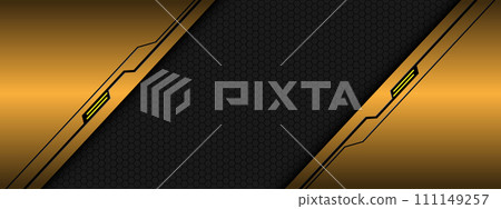 Abstract gold metallic black line circuit cyber grey hexagon mesh pattern design modern futuristic technology creative background vector 111149257