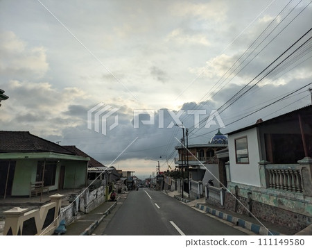 Twilight atmosphere on a beautiful village street in the afternoon 111149580
