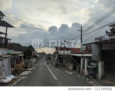 Twilight atmosphere on a beautiful village street in the afternoon 111149582