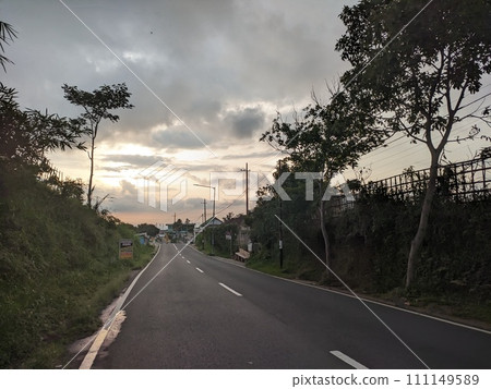 Twilight atmosphere on a beautiful village street in the afternoon 111149589