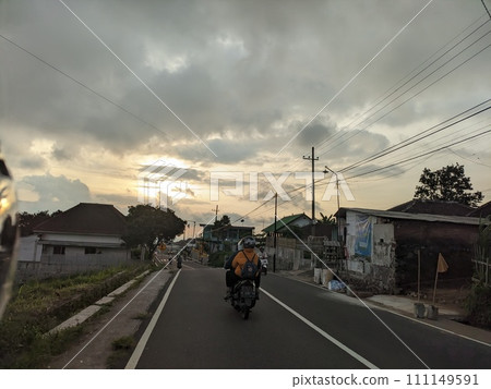 Twilight atmosphere on a beautiful village street in the afternoon 111149591