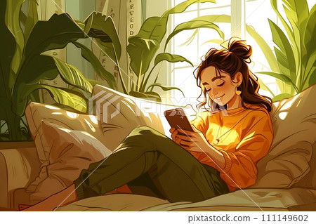 Woman using a smartphone Woman using a smartphone 111149602