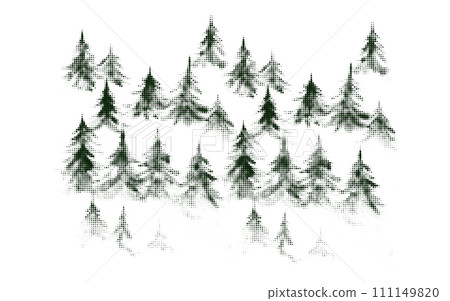 Abstract halftone textured gray green fir forest. Elegant geometric half tone coniferous landscape background, texture travel concept Abstract halftone textured gray green fir forest. Elegant geometric half tone coniferous landscape background, texture travel concept 111149820