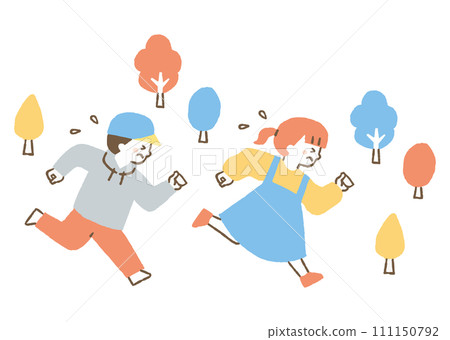 Boy and girl running away in a hurry_color 111150792