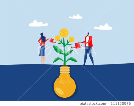 Monetize idea,businessman watering on growing money coin seedling plant from lightbulb idea metaphor of monetize idea. make profit from creativity or innovation. Monetize idea,businessman watering on growing money coin seedling plant from lightbulb idea metaphor of monetize idea. make profit from creativity or innovation. 111150976