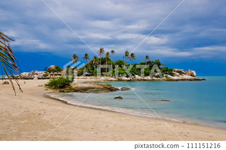 view of tropical island and white sand beach, bangka, indonesia view of tropical island and white sand beach, bangka, indonesia 111151216