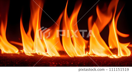 close up of fire flames on black background. hellfire background. Generative AI 111151519