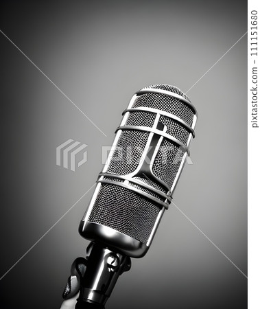 a close up of a microphone on a stand. studio lighting background. Generative AI. 111151680