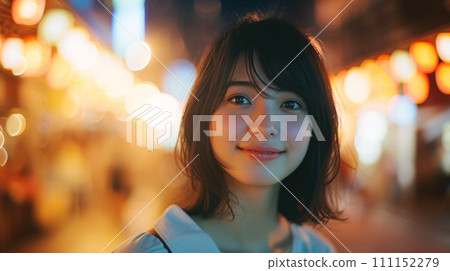 An elegant portrait of a woman against the backdrop of a city night An elegant portrait of a woman against the backdrop of a city night 111152279
