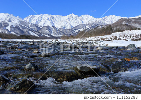 Hakuba in winter - Northern Alps seen from the foot of the mountain 111152288