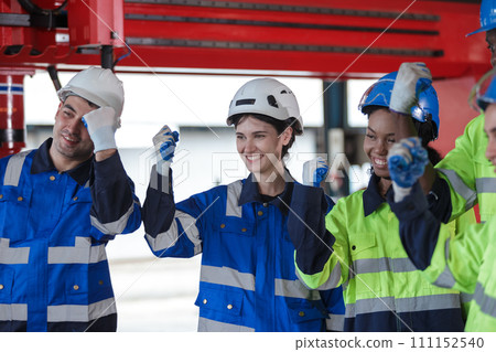Successful engineer automation robot technician. teamwork engineering agreement connection 111152540
