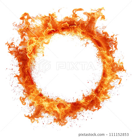 Intense circular fire and dust explosion isolated on transparent background, showcasing dynamic energy and bright, vivid flames, Ai generative 111152853