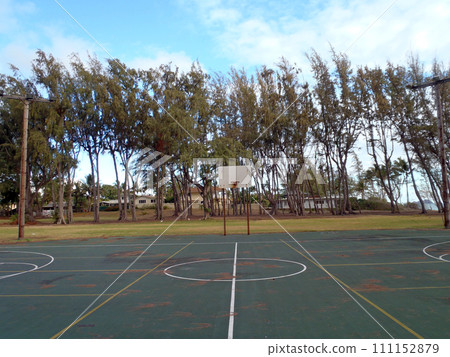 Empty Outdoor Basketball Court in Waimanalo 111152879