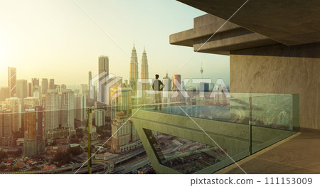 Young business man standing in the corridor outside office Young business man standing in the corridor outside office 111153009