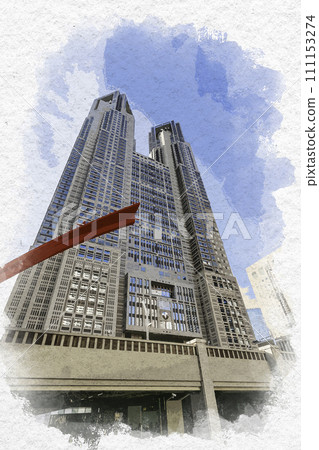Watercolor style Nishi-Shinjuku Tokyo Metropolitan Government Building Shinjuku-ku, Tokyo 111153274