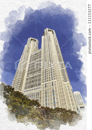 Watercolor style Nishi-Shinjuku Tokyo Metropolitan Government Building Shinjuku-ku, Tokyo 111153277