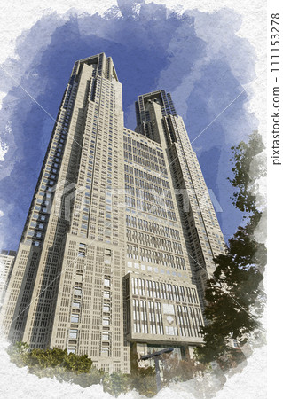 Watercolor style Nishi-Shinjuku Tokyo Metropolitan Government Building Shinjuku-ku, Tokyo 111153278
