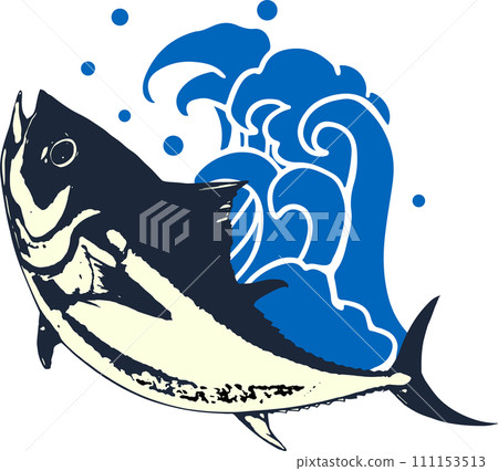 跳躍的金槍魚和波浪的插圖 111153513