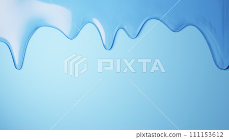 Background material with thick liquid dripping on a light blue background. Gel. 3D (horizontal) 111153612