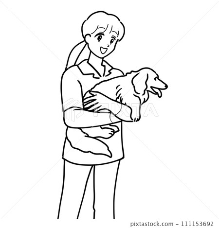 Veterinary hospital staff holding a dog Veterinary hospital staff holding a dog 111153692