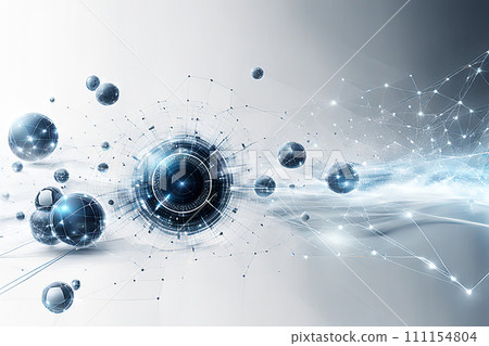 White,blue abstract technology background with a network grid and particles connected. Sci-fi digital technology with line connect network.AI-generated item 111154804