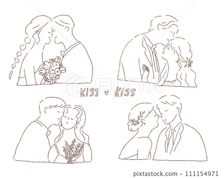 接吻情侶,新娘和新郎,婚禮,畫線 接吻情侶,新娘和新郎,婚禮,畫線 111154971