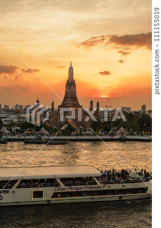 Wat Arun Temple in sunset, Temple of Dawn near Chao Phraya river. Landmark and popular for tourist attraction and Travel destination in Bangkok and Southeast Asia. Bangkok, Thailand, 05 January 2024 111155019