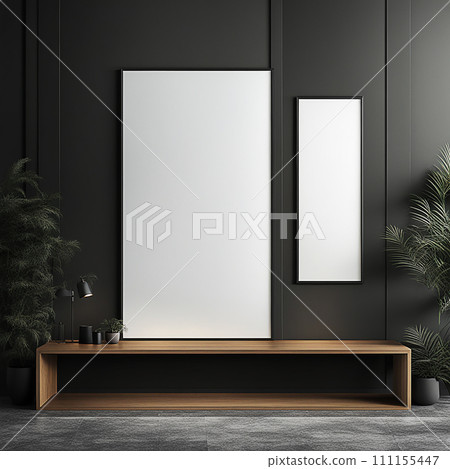 Close up blank frame mockup on shelf in the living room. frame mockup design for advertisement, frame presentation.AI-generated item Close up blank frame mockup on shelf in the living room. frame mockup design for advertisement, frame presentation.AI-generated item 111155447