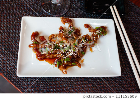 Teriyaki beef with sesame seeds. Japanese cuisine Teriyaki beef with sesame seeds. Japanese cuisine 111155609
