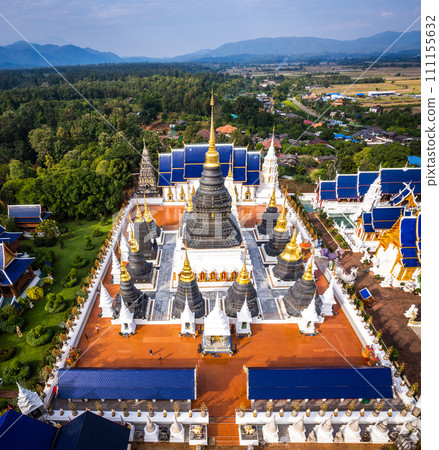 Aerial view of Wat Ban Den in Mae Taeng District, Chiang Mai, Thailand Aerial view of Wat Ban Den in Mae Taeng District, Chiang Mai, Thailand 111155632