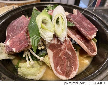 [Local gourmet/Hokkaido/Furano specialty] Bandit nabe with Ezo deer and wild boar (before cooking, close-up) 111156051