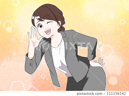 A woman greeting with a smile, winking, sparkling 111156142