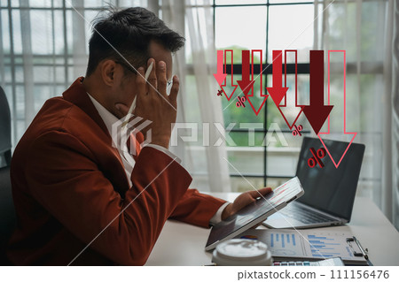 Another recession, another failure. Laptop  data analysis, technology and finance recession concept Another recession, another failure. Laptop  data analysis, technology and finance recession concept 111156476