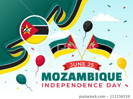 Mozambique Independence Day Vector Illustration on 25 June with Waving Flag and Ribbon in National Holiday Celebration Flat Cartoon Background 111156539