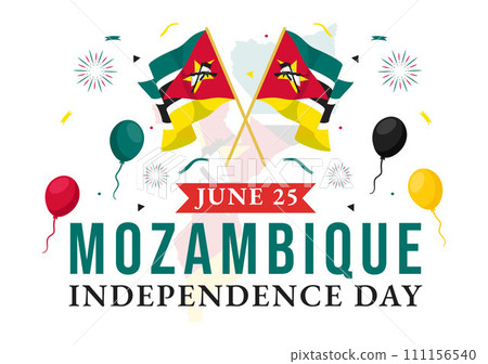 Mozambique Independence Day Vector Illustration on 25 June with Waving Flag and Ribbon in National Holiday Celebration Flat Cartoon Background 111156540