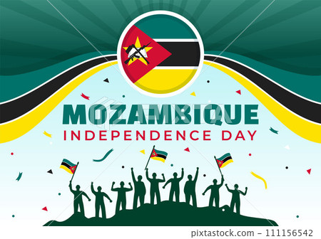 Mozambique Independence Day Vector Illustration on 25 June with Waving Flag and Ribbon in National Holiday Celebration Flat Cartoon Background 111156542