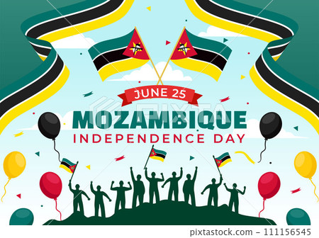 Mozambique Independence Day Vector Illustration on 25 June with Waving Flag and Ribbon in National Holiday Celebration Flat Cartoon Background 111156545