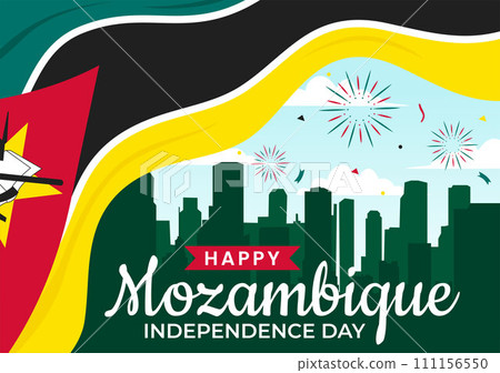 Mozambique Independence Day Vector Illustration on 25 June with Waving Flag and Ribbon in National Holiday Celebration Flat Cartoon Background 111156550