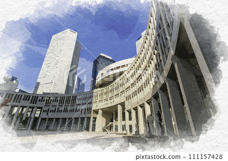 Watercolor style Nishi-Shinjuku Tokyo Metropolitan Government Building Civic Plaza Shinjuku-ku, Tokyo 111157428