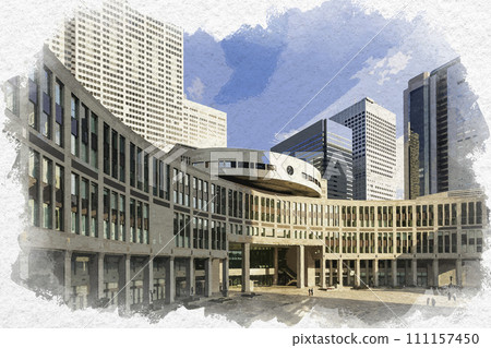 Watercolor style Nishi-Shinjuku Tokyo Metropolitan Government Building Civic Plaza Shinjuku-ku, Tokyo 111157450