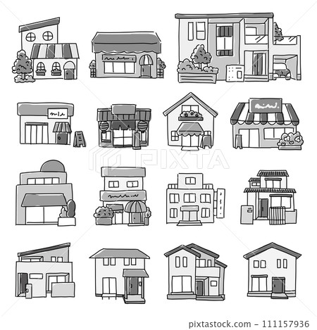 Townscape set of shops and houses 111157936
