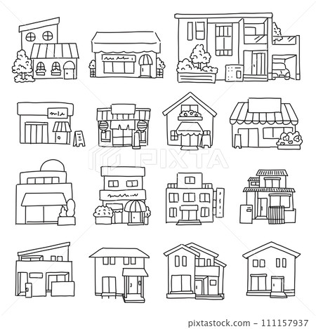 城鎮景觀集商店和房屋 111157937