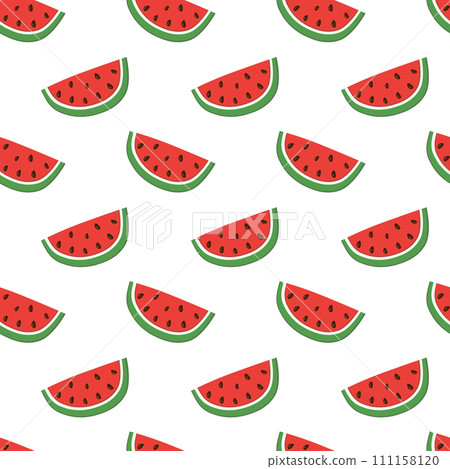 Seamless pattern with watermelon slice. Summer fruit print design for postcard, wrapping paper, textile, wallpaper. Vector flat illustration. 111158120